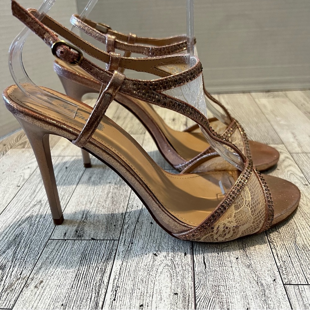 Italina Rose Gold Slingback Heels Lace Size 8.5M Elegant Party formal